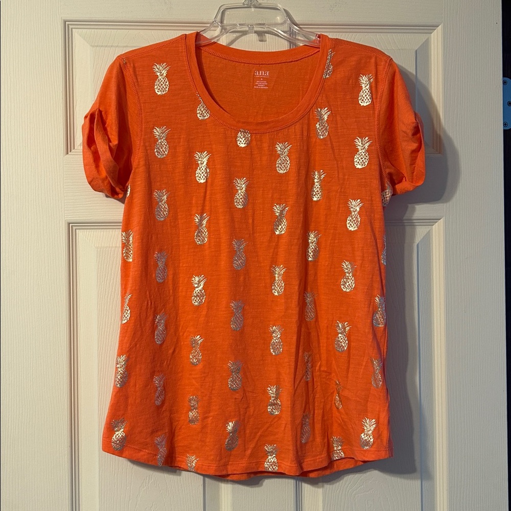 A.n.a. Coral Gold Pineapple Short Sleeve Shirt Small